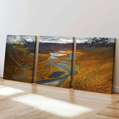 3pcs Mountain Valley & Autumn Lake Landscape Wall Art Set Canvas Framed 40x60cm - High Quality Print 100% Australian Made Wall Canvas Ready to Hang
