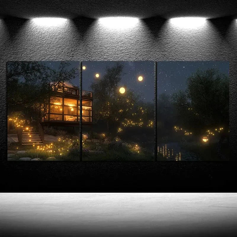 3pcs Serene Forest & Moonlit Sky Design Metal Print Ready to Hang Art