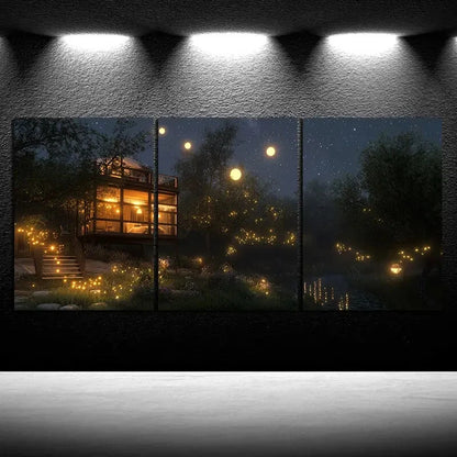 3pcs Serene Forest & Moonlit Sky Design Metal Print Ready to Hang Art