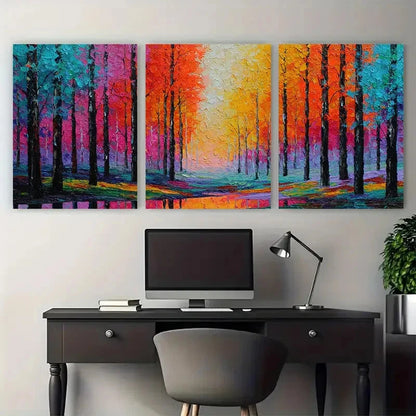 3pcs Autumn Sunset Forest Nature Perfect Wall Art Set Canvas Framed 60x90cm - High Quality Print 100% Australian Made Wall Canvas Ready to Hang