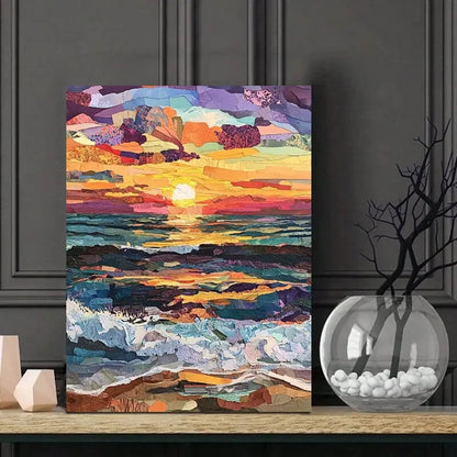 Beautiful Ocean Sunset Made of Textured Painting 40x60cm Metal Print Ready to Hang