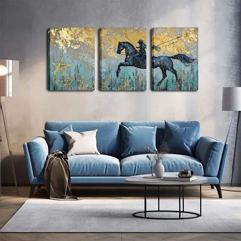 3pcs Realistic Starry Night Black Horse Perfect Wall Art Set Canvas Framed 40x60cm - High Quality Print 100% Australian Made Wall Canvas Ready to Hang