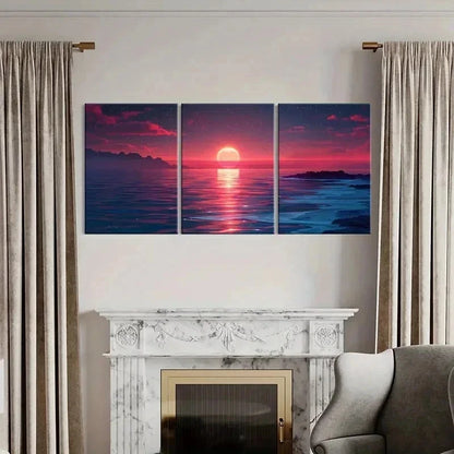 3pcs Sunset Horizon Sea Ocean Vintage Wall Art Set Canvas Framed 40x60cm - High Quality Print 100% Australian Made Wall Canvas Ready to Hang