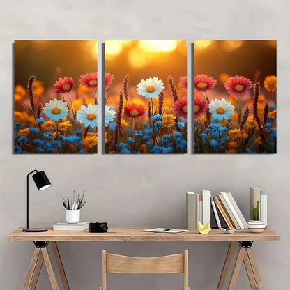 3pcs Autumn Wildflowers and Grasses Metal Print Ready to Hang Art