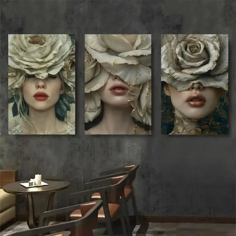 3pcs Dreamy Neutral Tones Headpieces Perfect Wall Art Set Canvas Framed 40x60cm - High Quality Print 100% Australian Made Wall Canvas Ready to Hang