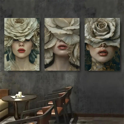 3pcs Dreamy Neutral Tones Headpieces Perfect Wall Art Set Canvas Framed 40x60cm - High Quality Print 100% Australian Made Wall Canvas Ready to Hang