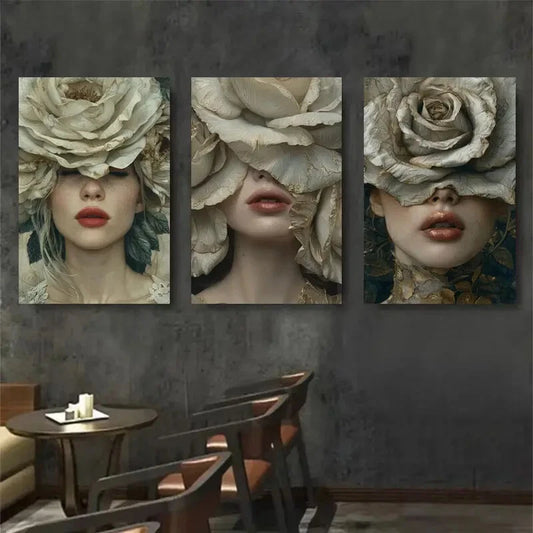 3pcs Dreamy Neutral Tones Headpieces Perfect Wall Art Set Canvas Framed 40x60cm - High Quality Print 100% Australian Made Wall Canvas Ready to Hang