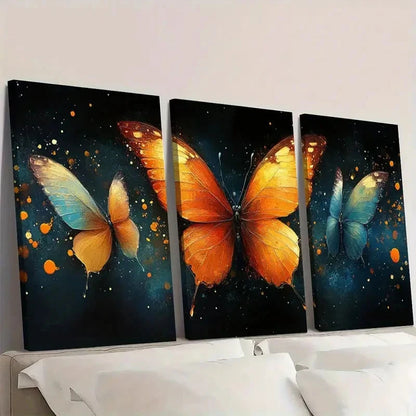 3pcs Butterfly Painting with Kits Golden Wall Art Set Canvas Framed 60x90cm - High Quality Print 100% Australian Made Wall Canvas Ready to Hang