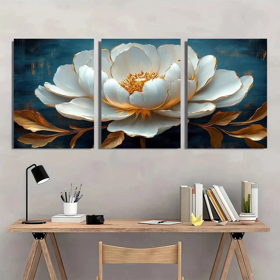 3pcs Abstract Floral Elegant White Peony Metal Print Ready to Hang Art