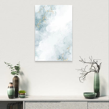 Minimalist Blue and Gold Alcohol Ink Marble 40x60cm Metal Print Ready to Hang