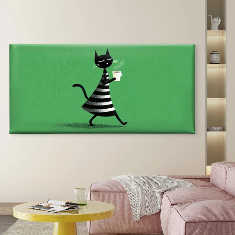 Minimalist Black Kitten Wall Art Canvas Office Home Room Framed 120x60cm