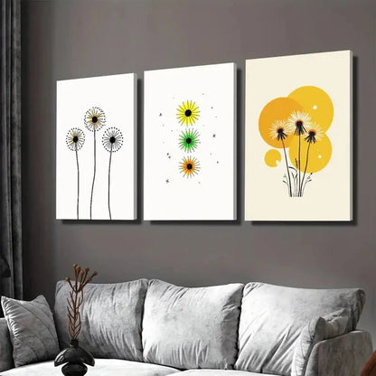 3pcs Modern Minimalist Flower Yellow Wall Art Set Canvas Framed 50x70cm - High Quality Print 100% Australian Made Wall Canvas Ready to Hang