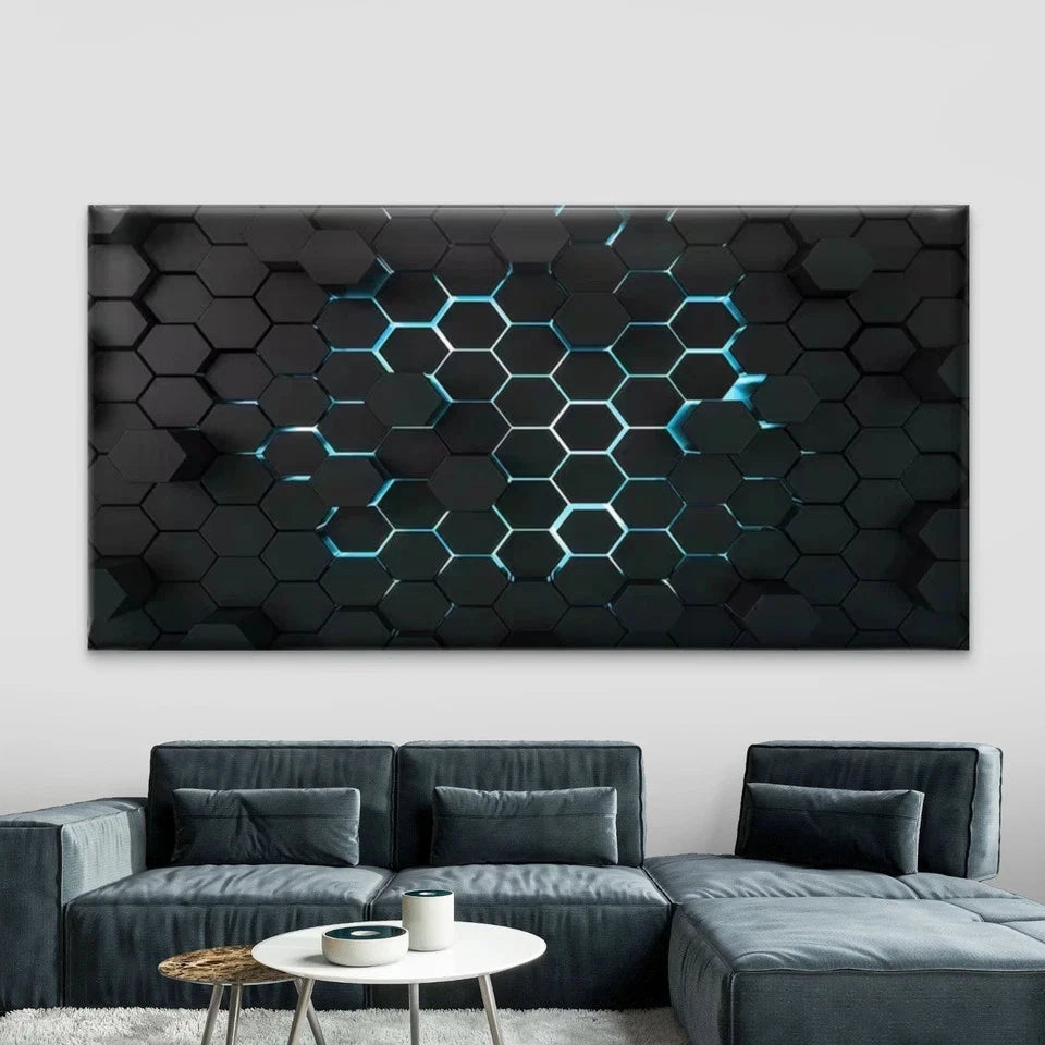 Modern & Hexagonal Geometric Wall Art Canvas Office Home Room Framed 120x60cm