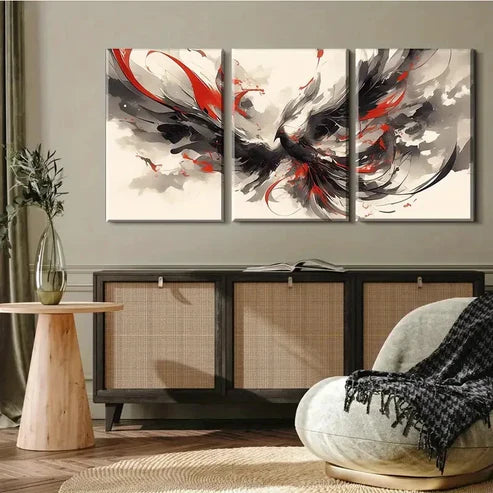 3pcs Dynamic Black and Red Wings Fluid Wall Art Canvas Unframed - High Quality Print 100% Australian Made Wall Canvas
