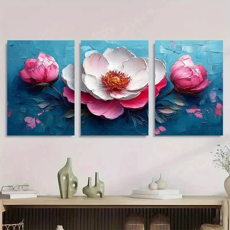 3pcs White Modern Peony Modern Impasto Perfect Wall Art Set Canvas Framed 40x60cm - High Quality Print 100% Australian Made Wall Canvas Ready to Hang