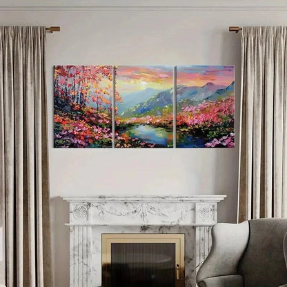 3pcs Mountain Landscape Colorful Trees Serene  Wall Art Set Canvas Framed 50x70cm - High Quality Print 100% Australian Made Wall Canvas Ready to Hang
