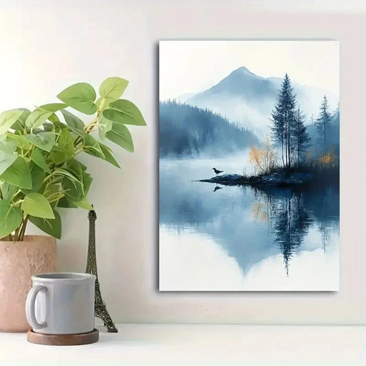 Beautiful Calm Lake Reflection Modern Painting 40x60cm Metal Print Ready to Hang