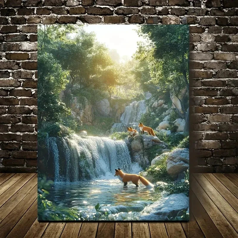 Cyberpunk Foxes Canvas Painting with Pine Painting 40x60cm Metal Print Ready to Hang