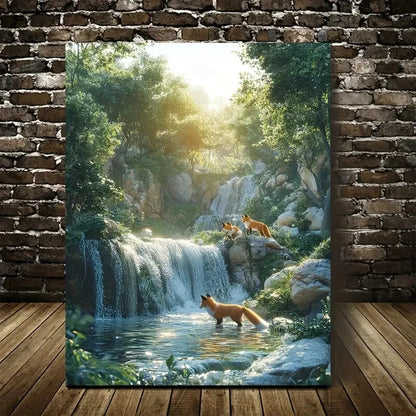 Cyberpunk Foxes Canvas Painting with Pine Painting 40x60cm Metal Print Ready to Hang