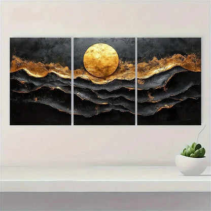 3pcs Black and Golden Abstract Metal Print Ready to Hang Art