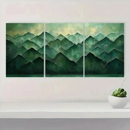3pcs Modern Geometric Green Mountain Metal Print Ready to Hang Art