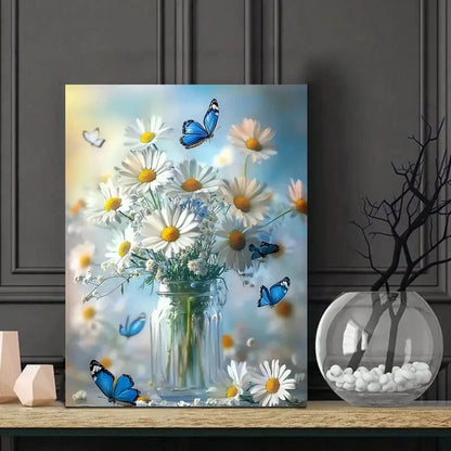 Beautiful Bouquet of Daisies in a Glass Vase Painting 40x60cm Metal Print Ready to Hang