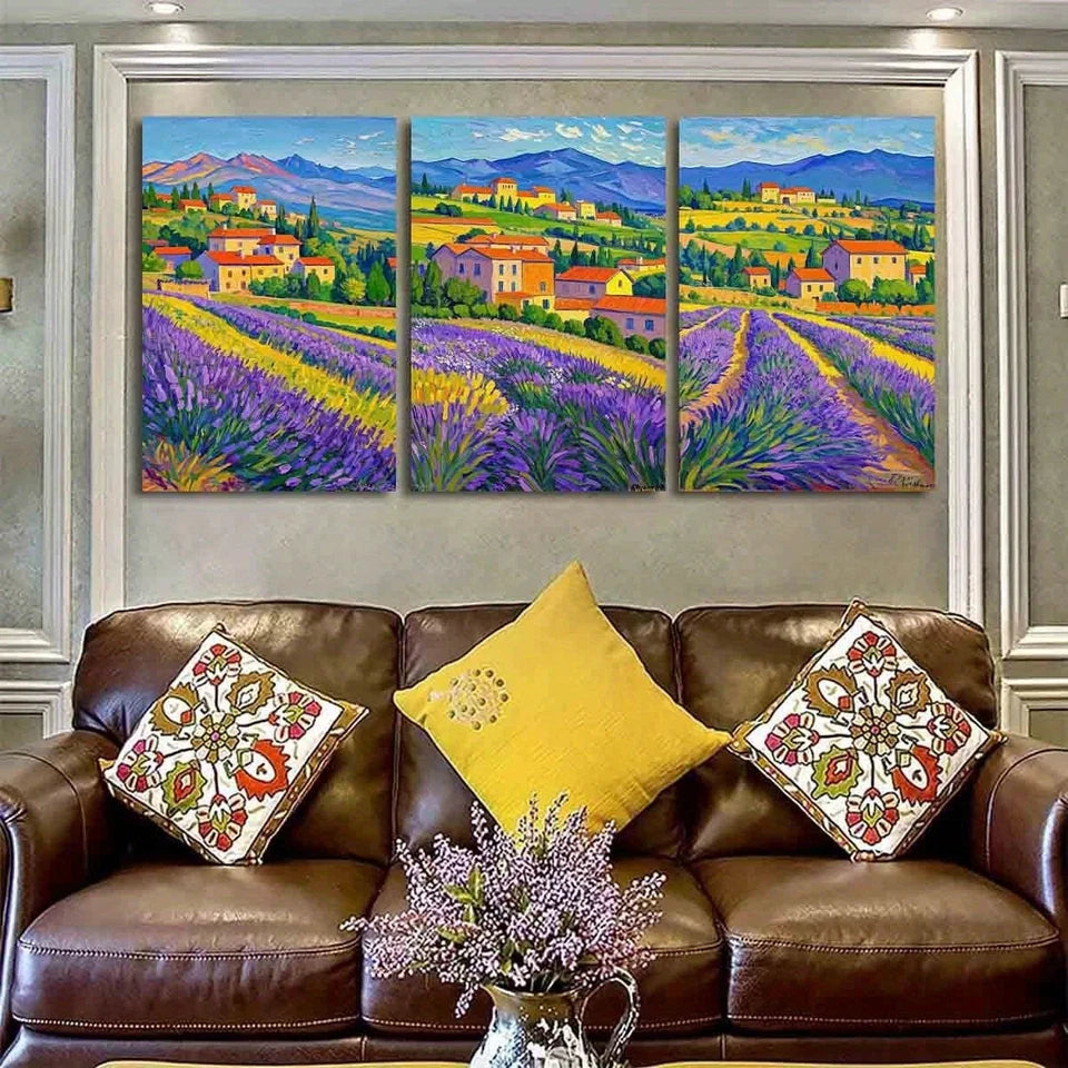 3pcs Vibrant Villages and Sunlit Pathways Metal Print Ready to Hang Art