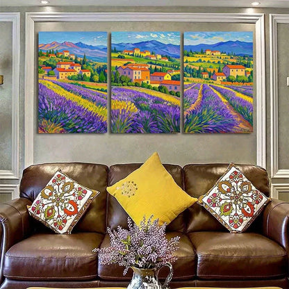 3pcs Vibrant Villages and Sunlit Pathways Metal Print Ready to Hang Art