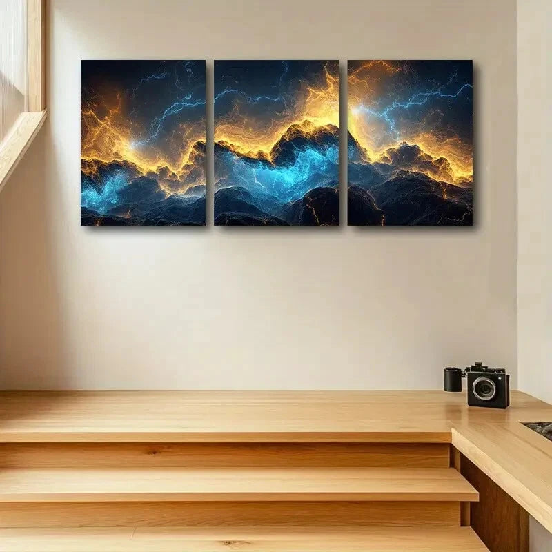 3pcs Lightning Colourful Painting Metal Print Ready to Hang Art