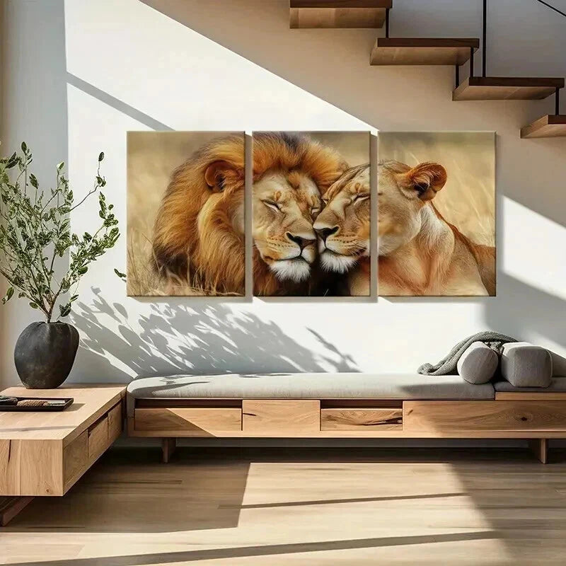 3pcs Lion & Lioness Couple Nature Serenity Wall Art Set Canvas Framed 40x60cm - High Quality Print 100% Australian Made Wall Canvas Ready to Hang