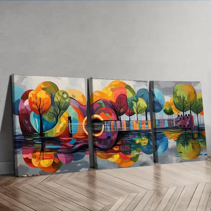 3pcs Colorful Guitar Tree Design Cool Perfect Wall Art Set Canvas Unframed - High Quality Print 100% Australian Made Wall Canvas