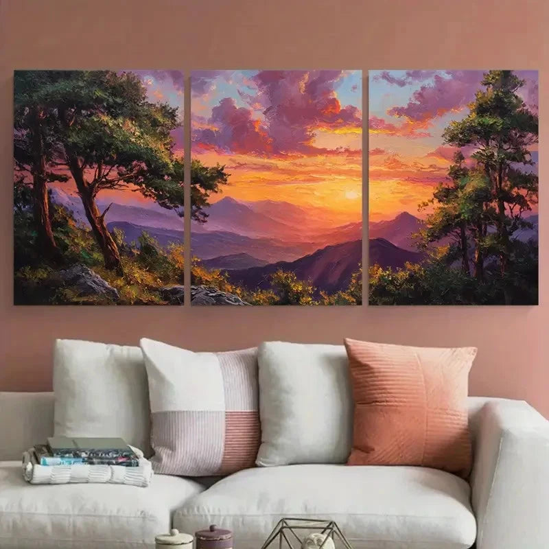 3pcs Sunrise Landscape Tree Scenery Perfect Wall Art Set Canvas Framed 40x60cm - High Quality Print 100% Australian Made Wall Canvas Ready to Hang