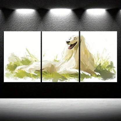 3pcs Dog Mural in the Grass Animal Metal Print Ready to Hang Art