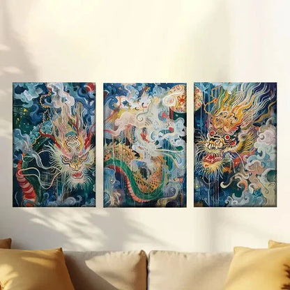 3pcs Colorful Abstract New Year Dragon Wall Art Set Canvas Unframed – High Quality Print 100% Australian Made Wall Canvas