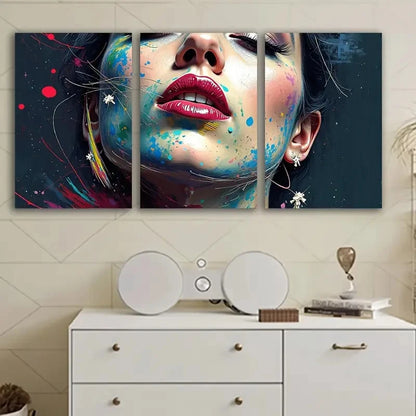 3pcs Woman’s Face Abstract Portrait Wall Art Set Canvas Framed 60x90cm - High Quality Print 100% Australian Made Wall Canvas Ready to Hang