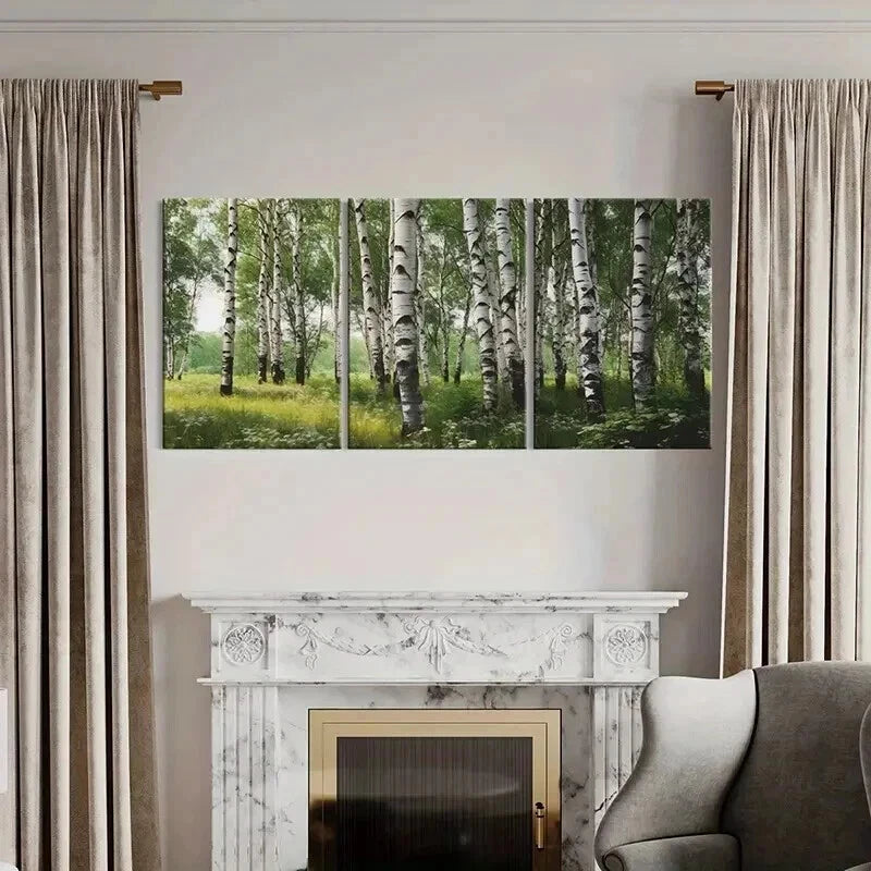 3pcs Birch Forest Lush Green Foliage Wall Art Set Canvas Framed 40x60cm - High Quality Print 100% Australian Made Wall Canvas Ready to Hang