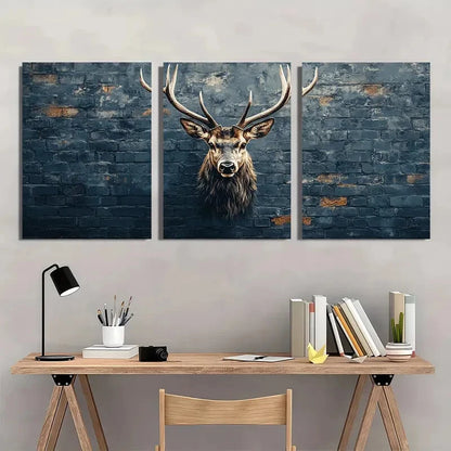 3pcs Funny Animal Deer Line Animal Themed Metal Print Ready to Hang Art