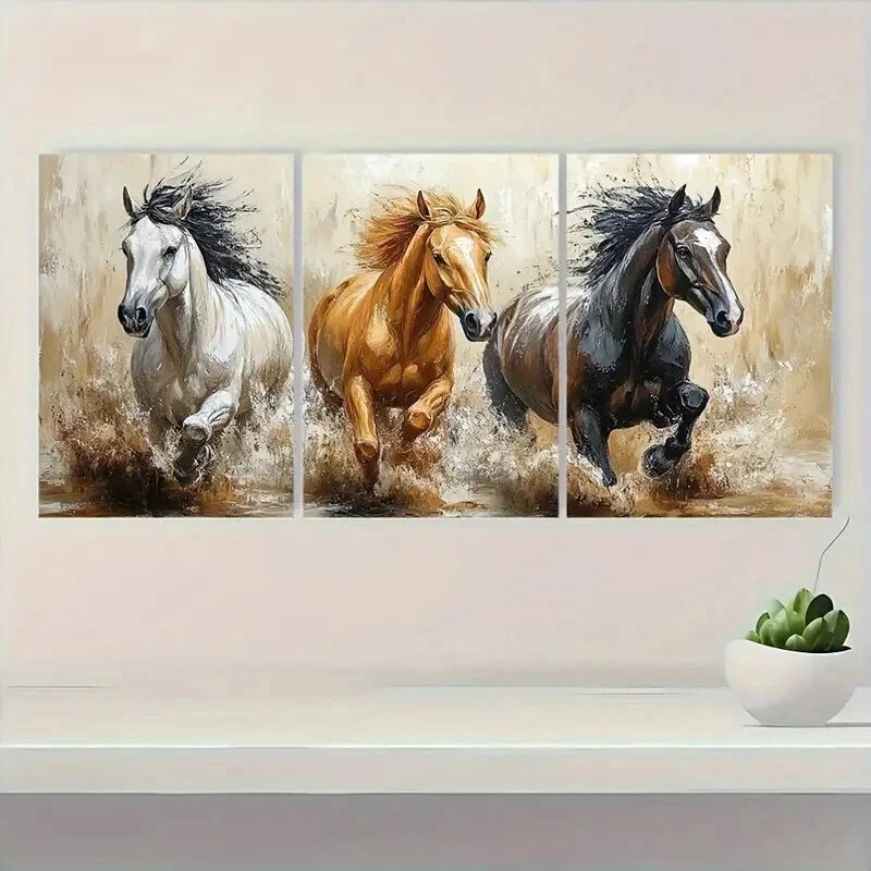 3pcs Vintage Horse Painting Rustic Western Metal Print Ready to Hang Art