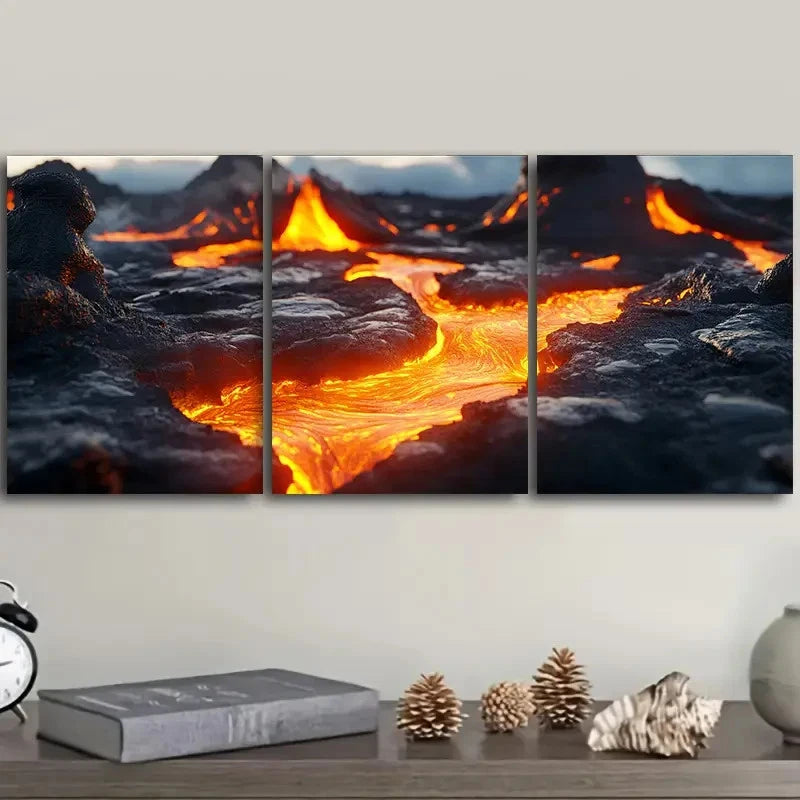 3pcs Lava Pools Design Hangings Wall Art Set Canvas Framed 50x70cm - High Quality Print 100% Australian Made Wall Canvas Ready to Hang