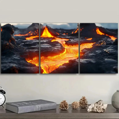 3pcs Lava Pools Design Hangings Wall Art Set Canvas Framed 50x70cm - High Quality Print 100% Australian Made Wall Canvas Ready to Hang