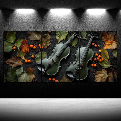 3pcs Chic Cello Trio Black & Green Metal Print Ready to Hang Art