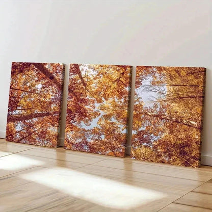 3pcs Autumn Golden Leaves Modern Wall Art Set Canvas Framed 40x60cm - High Quality Print 100% Australian Made Wall Canvas Ready to Hang