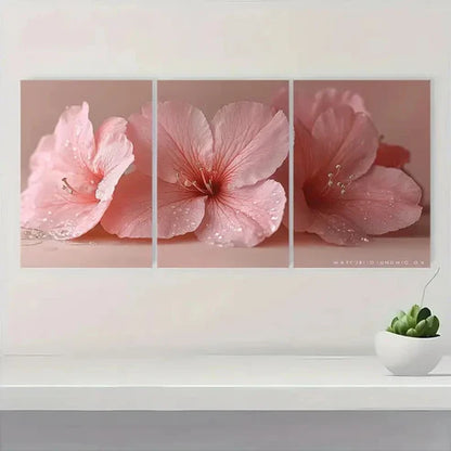 3pcs Pink Azalea Flower Painting Wall Art Canvas Unframed - High Quality Print 100% Australian Made Wall Canvas