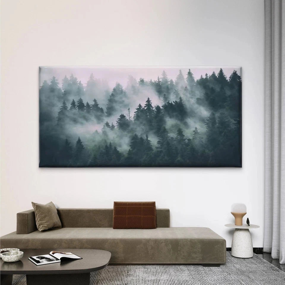 Misty Forest Trees Wall Art Canvas Office Home Room Framed 120x60cm