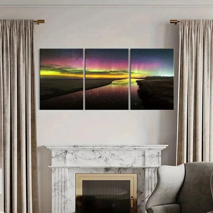 3pcs Natural Landscape Aurora Starry Sky Lake Wall Art Set Canvas Framed 40x60cm - High Quality Print 100% Australian Made Wall Canvas Ready to Hang