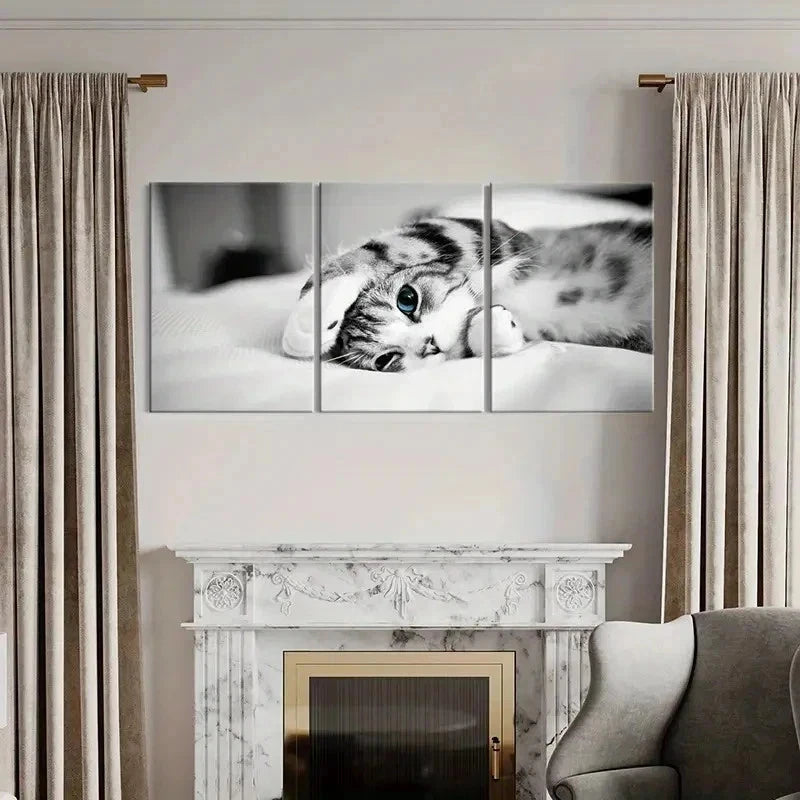 3pcs Pet Art Cute Cat Modern Decoration  Wall Art Set Canvas Framed 40x60cm - High Quality Print 100% Australian Made Wall Canvas Ready to Hang