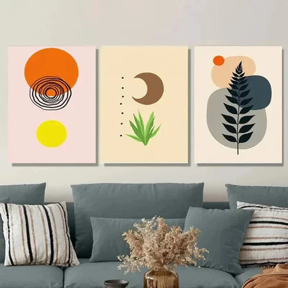 3pcs Boho Style Modern Abstract Yellow Wall Art Set Canvas Unframed - High Quality Print 100% Australian Made Wall Canvas