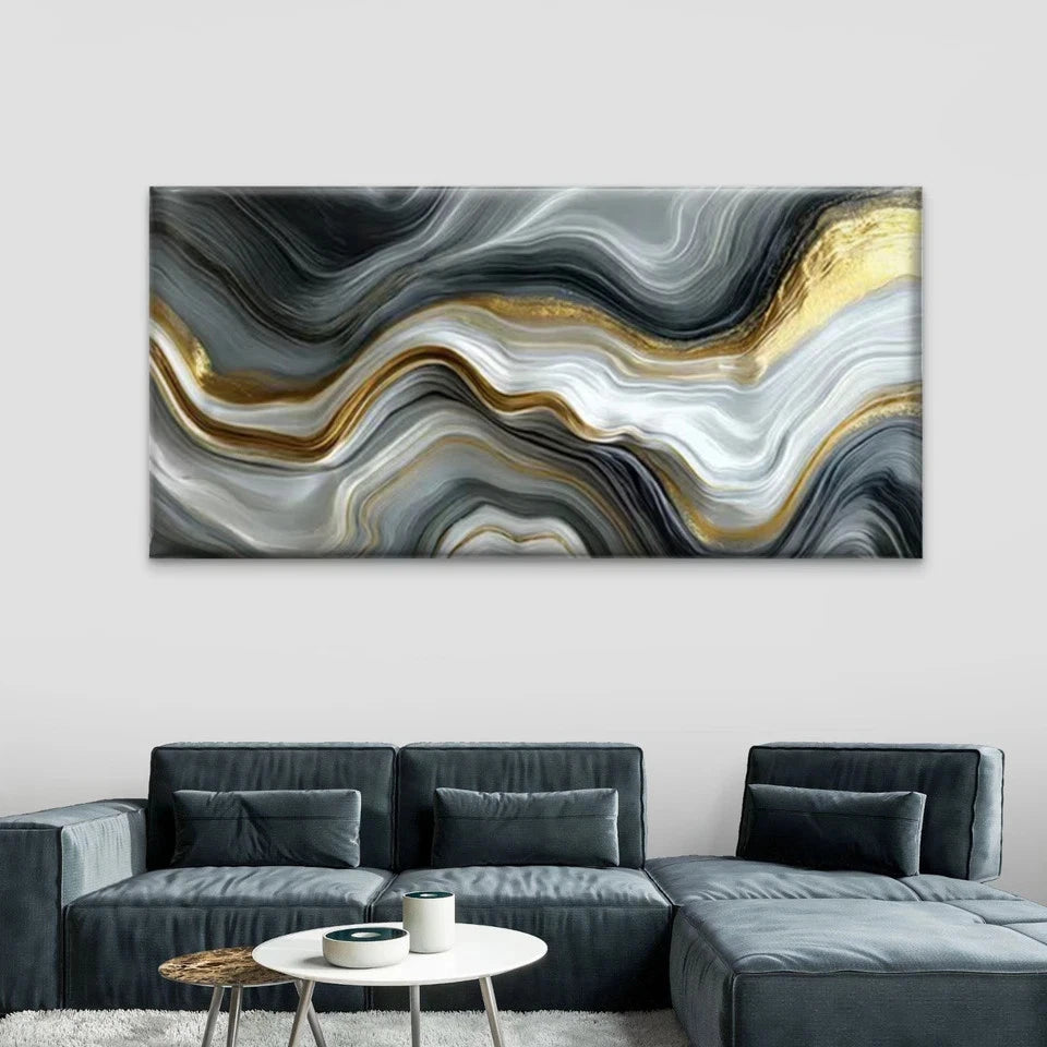 Minimalist Golden & Marble Wall Art Canvas Office Home Room Framed 120x60cm
