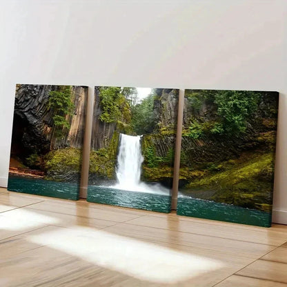 3pcs Valley Waterfall Modern Decoration Wall Art Set Canvas Framed 40x60cm - High Quality Print 100% Australian Made Wall Canvas Ready to Hang