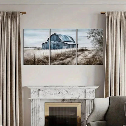 3pcs Rustic Blue Barn Farmhouse Decor Wall Art Set Canvas Framed 40x60cm - High Quality Print 100% Australian Made Wall Canvas Ready to Hang